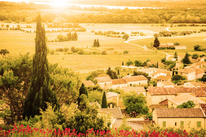 Sunlight over Chateauneuf du Pape, France